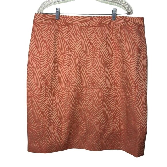 Calvin Klein Women Plus Size 16W Jacquard Coral & Peach Pencil Skirt Leaf Design - Picture 1 of 6